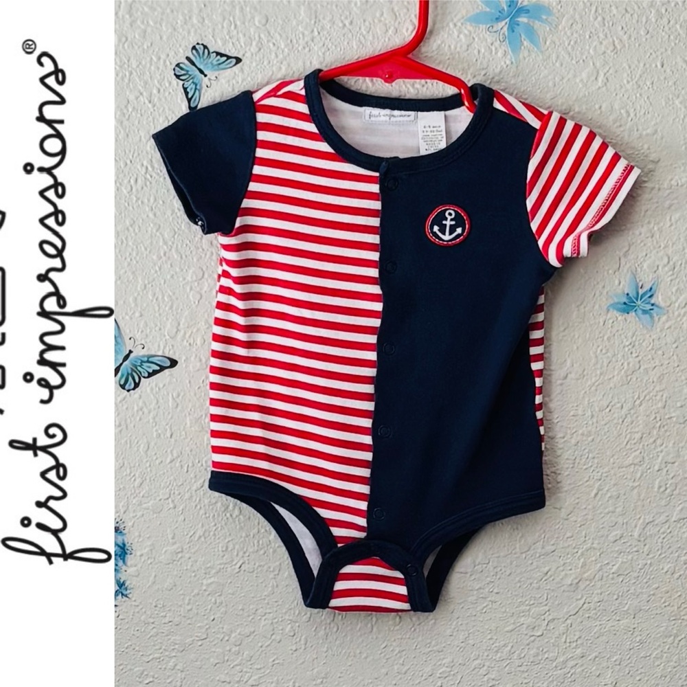 ⭐️Macy's Blue and Red Nautical Bodysuit One Piece